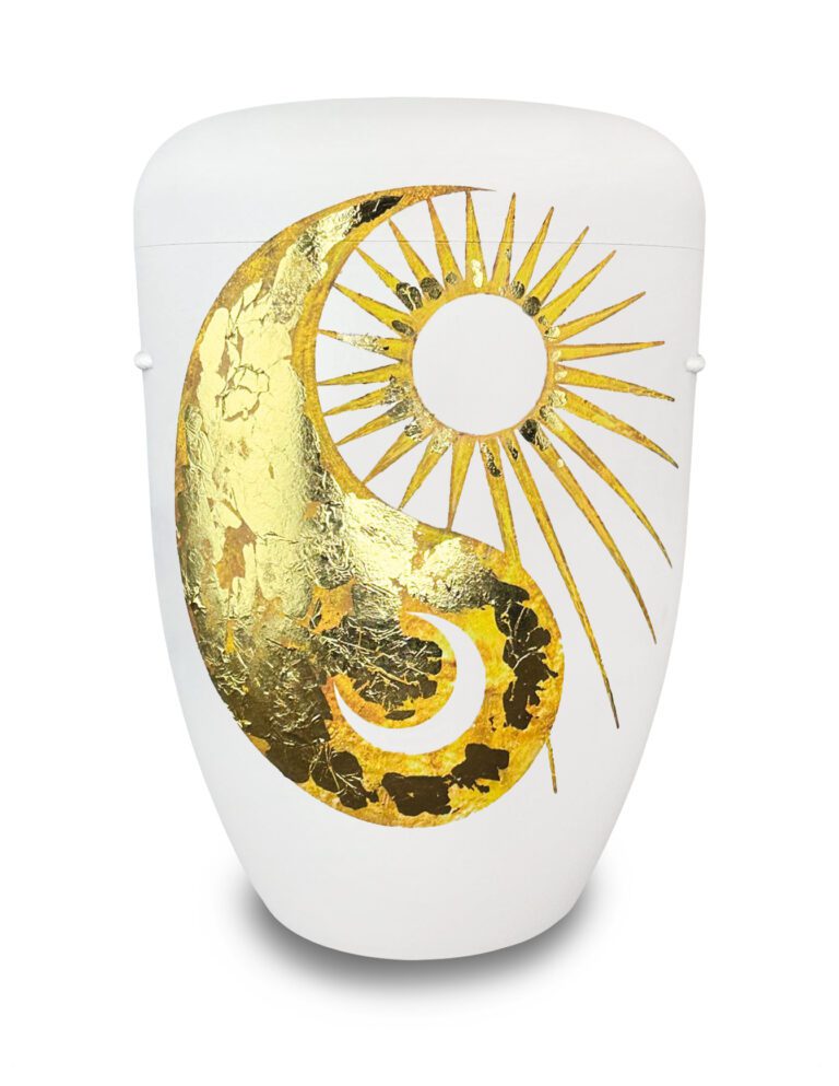 Urne mit goldenem Yin & Yang Symbol und Blattgold-Detail