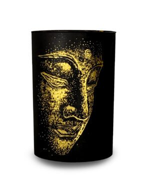 Handbemalte Urne aus Keramik mit goldenem Buddha