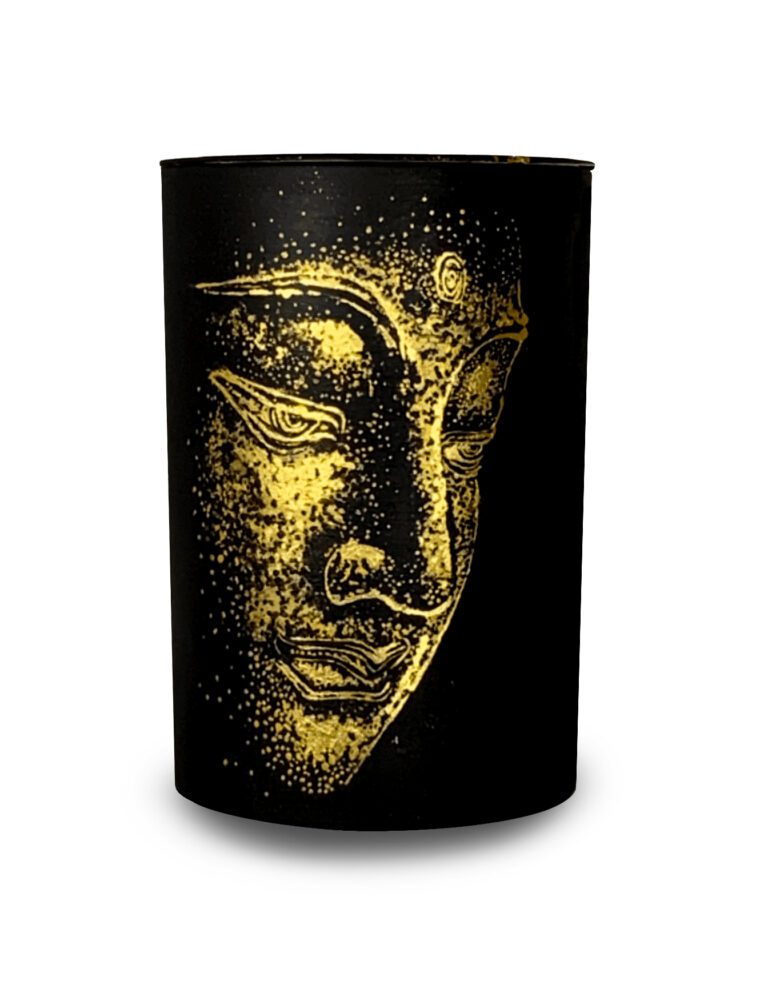 Handbemalte Urne aus Keramik mit goldenem Buddha