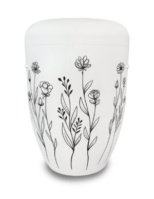 Weiße Urne mit Blumenwiese zum Bemalen und Selbstgestalten