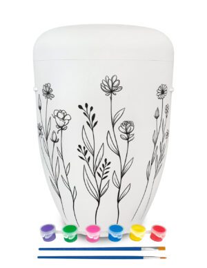 Weiße Urne mit Blumenwiese zum Bemalen und Selbstgestalten