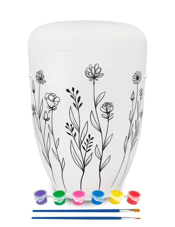 Weiße Urne mit Blumenwiese zum Bemalen und Selbstgestalten