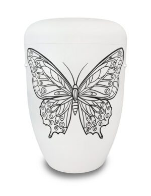 Weiße Urne mit Schmetterling zum Bemalen und Selbstgestalten