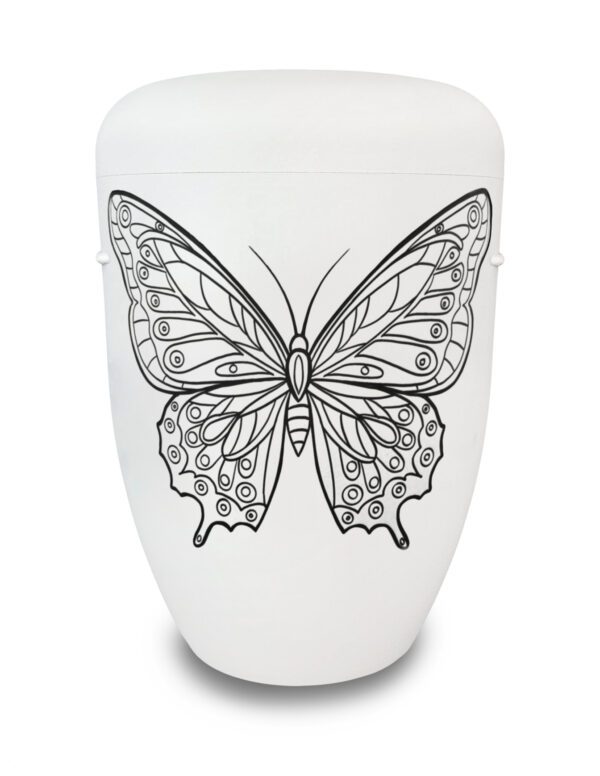 Weiße Urne mit Schmetterling zum Bemalen und Selbstgestalten