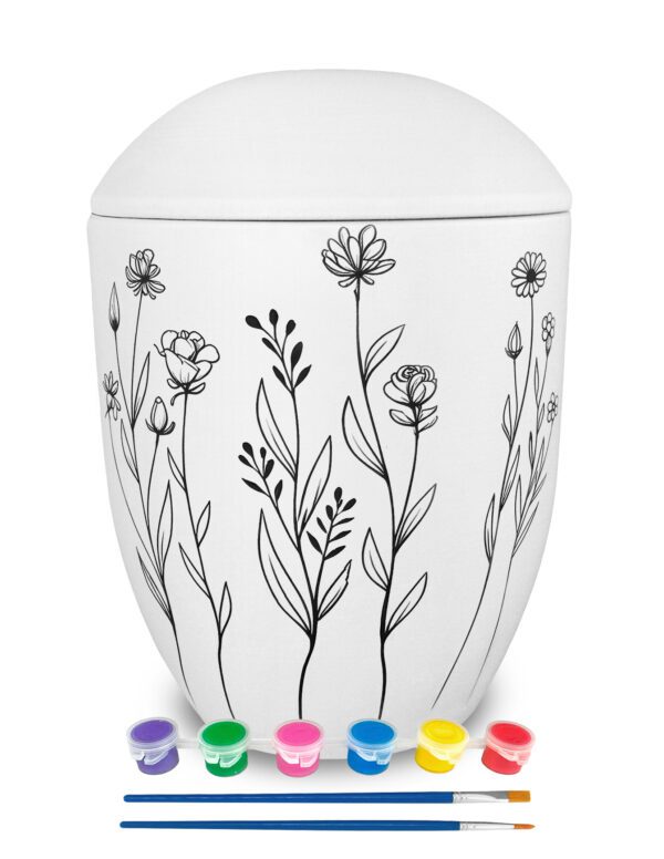 Weiße Seeurne mit Blumenwiese zum Bemalen und Selbstgestalten