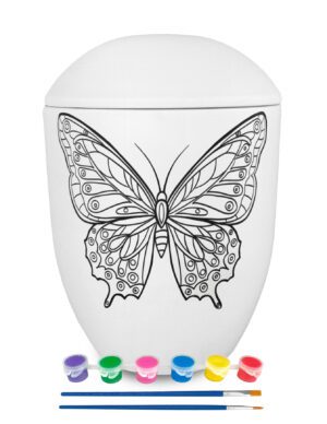 Weiße Seeurne mit Schmetterling zum Bemalen und Selbstgestalten