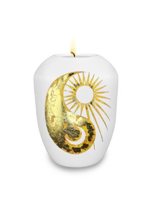 Gedenklicht / Memory Urne mit Blattgold Yin & Yang