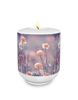 Gedenklicht / Memory Urne mit 360° Motiv Blumenwiese Trollblumen