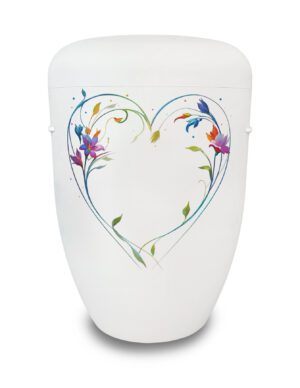 Weiße Urne mit Herz, floral