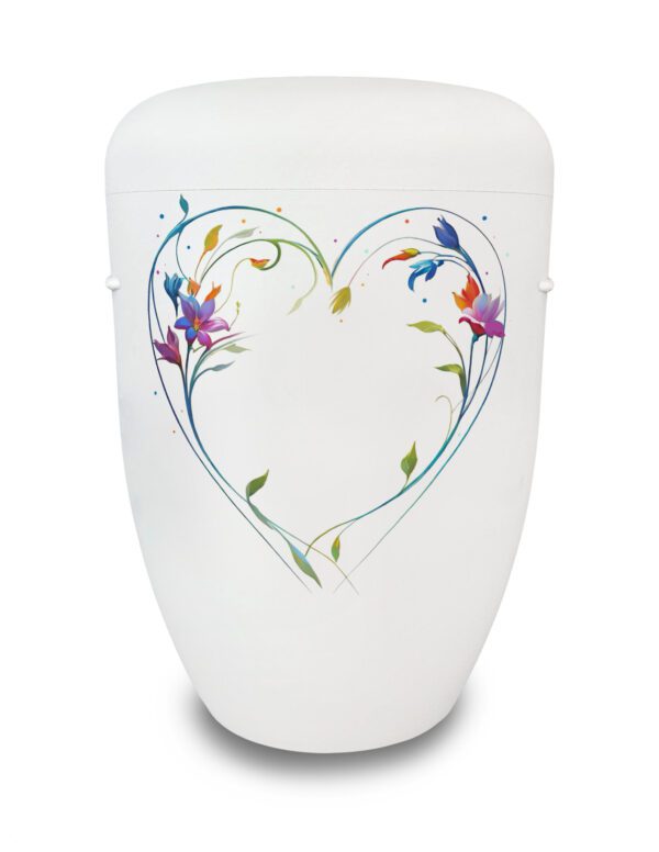 Weiße Urne mit Herz, floral