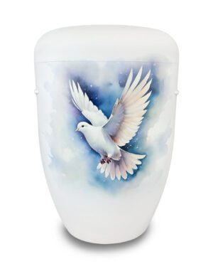 Weiße Natururne mit Motiv "Weiße Taube"