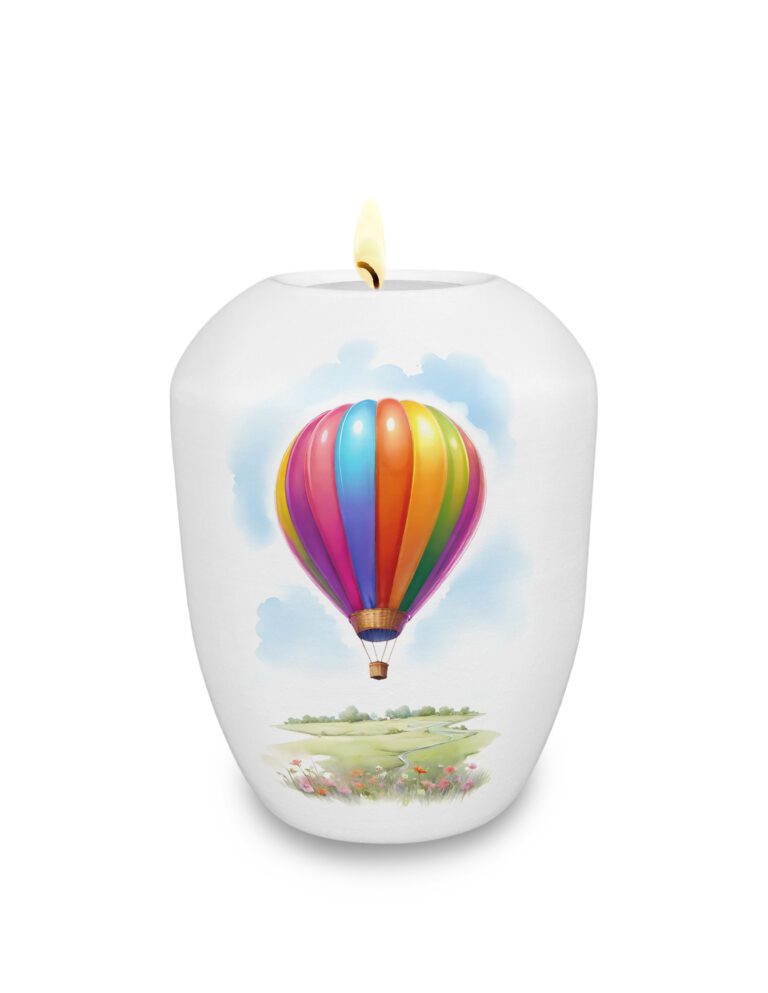 Gedenklicht / Memory Urne mit buntem Motiv Heißluftballon Fesselballon