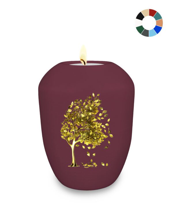Gedenklicht / Memory Urne mit goldenem Motiv Baum
