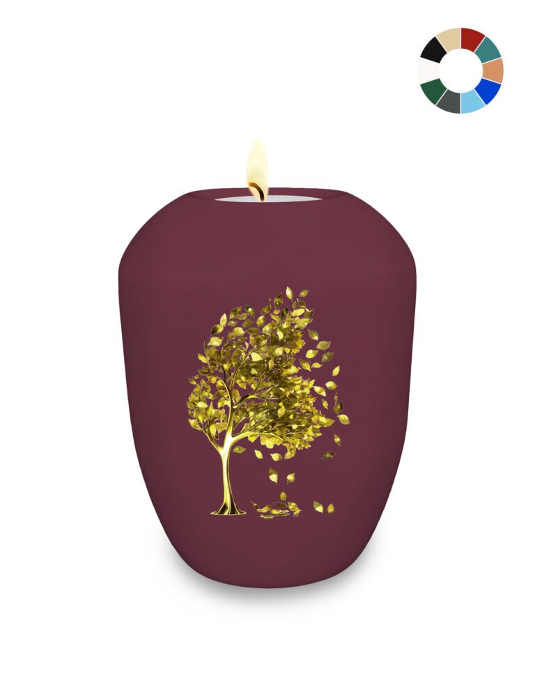Gedenklicht / Memory Urne mit goldenem Motiv Baum