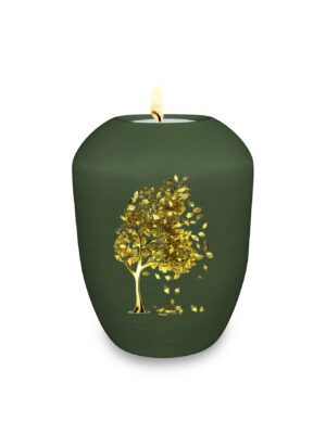 Gedenklicht / Memory Urne mit goldenem Motiv Baum