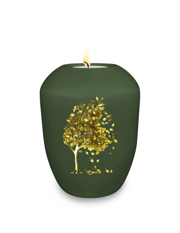Gedenklicht / Memory Urne mit goldenem Motiv Baum