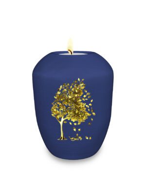 Gedenklicht / Memory Urne mit goldenem Motiv Baum