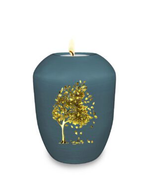 Gedenklicht / Memory Urne mit goldenem Motiv Baum