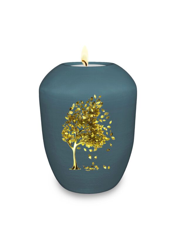 Gedenklicht / Memory Urne mit goldenem Motiv Baum