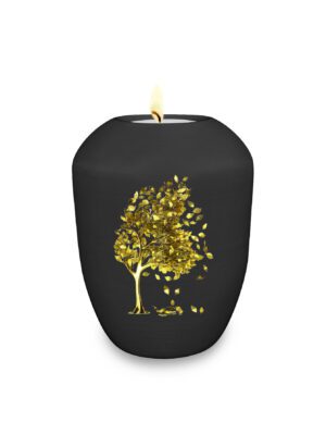 Gedenklicht / Memory Urne mit goldenem Motiv Baum