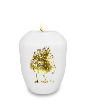 Gedenklicht / Memory Urne mit goldenem Motiv Baum