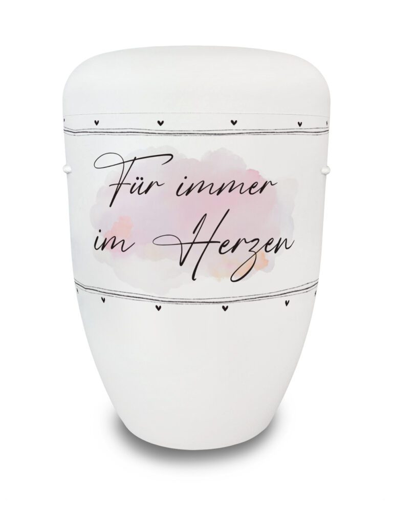 Urne mit Aquarell mit Schriftzug "Für immer im Herzen"