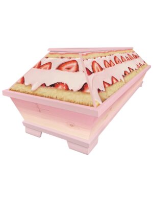 Verrückter Sarg in rosa und pink mit Erdbeertorte