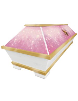 Pinker Sarg mit Herzchen und gold