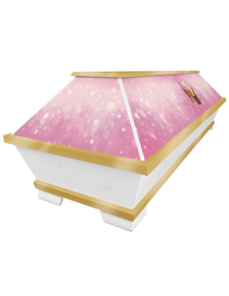 Pinker Sarg mit Herzchen und gold