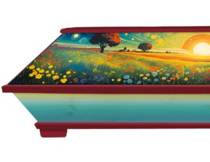 Kunterbunter Sarg mit lebensfroher Gestaltung