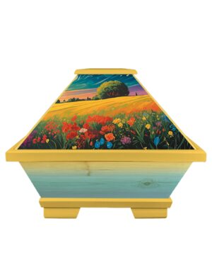 Bunter Sarg mit Blumenwiese und Sonne