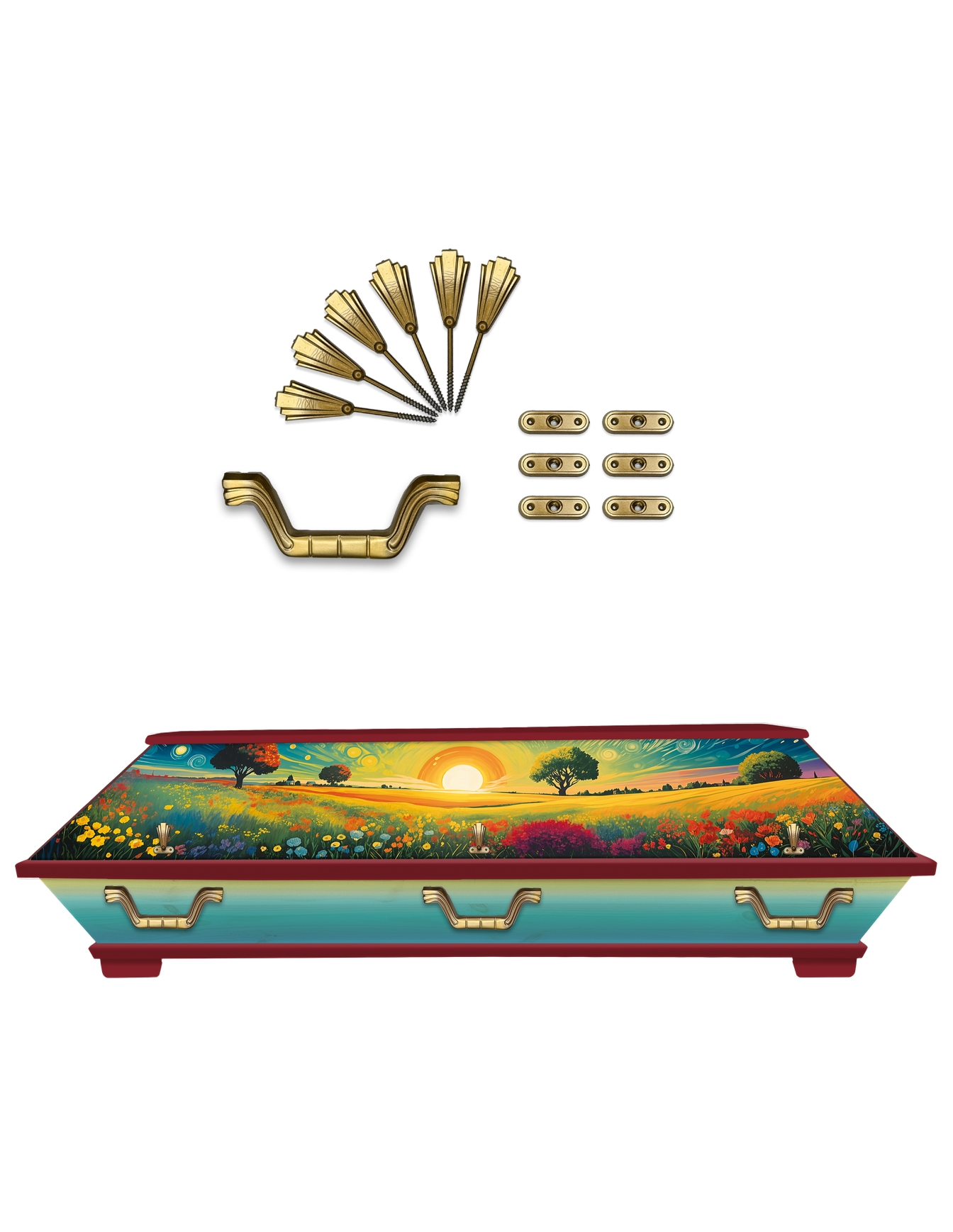 Kiefernsarg Sommerwiese – Mit Ausstattung (KS-62-17)