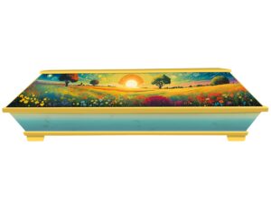 Bunter Sarg mit lebensfrohem Sommer Motiv und Blumenwiese
