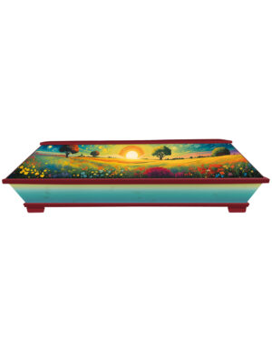 Roter Sarg mit lebensfrohem Sommer Motiv und Blumenwiese