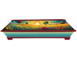 Bunter fröhlicher Sarg mit Blumenwiese und farbenfrohem Sommer-Motiv
