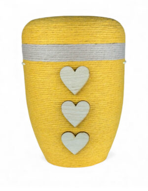 Gelbe Urne mit Wolle – Wollurne