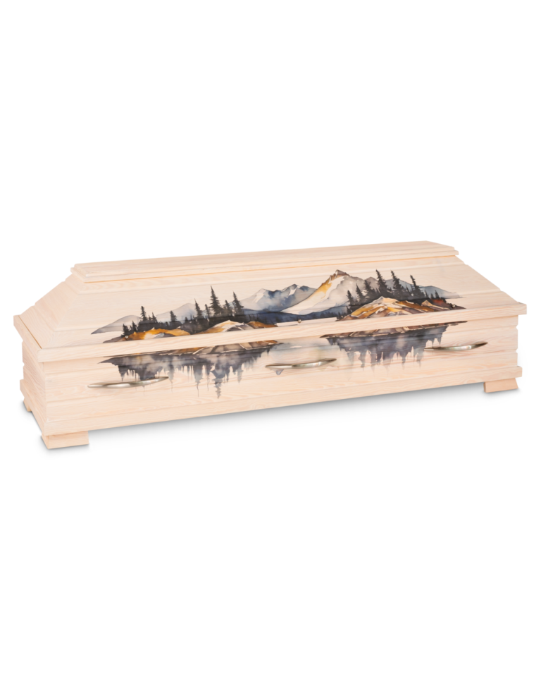 Sarg mit Bergpanorama