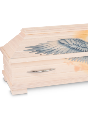 Sarg mit Engelsflügeln