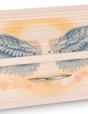 Sarg mit Engel-Motiv