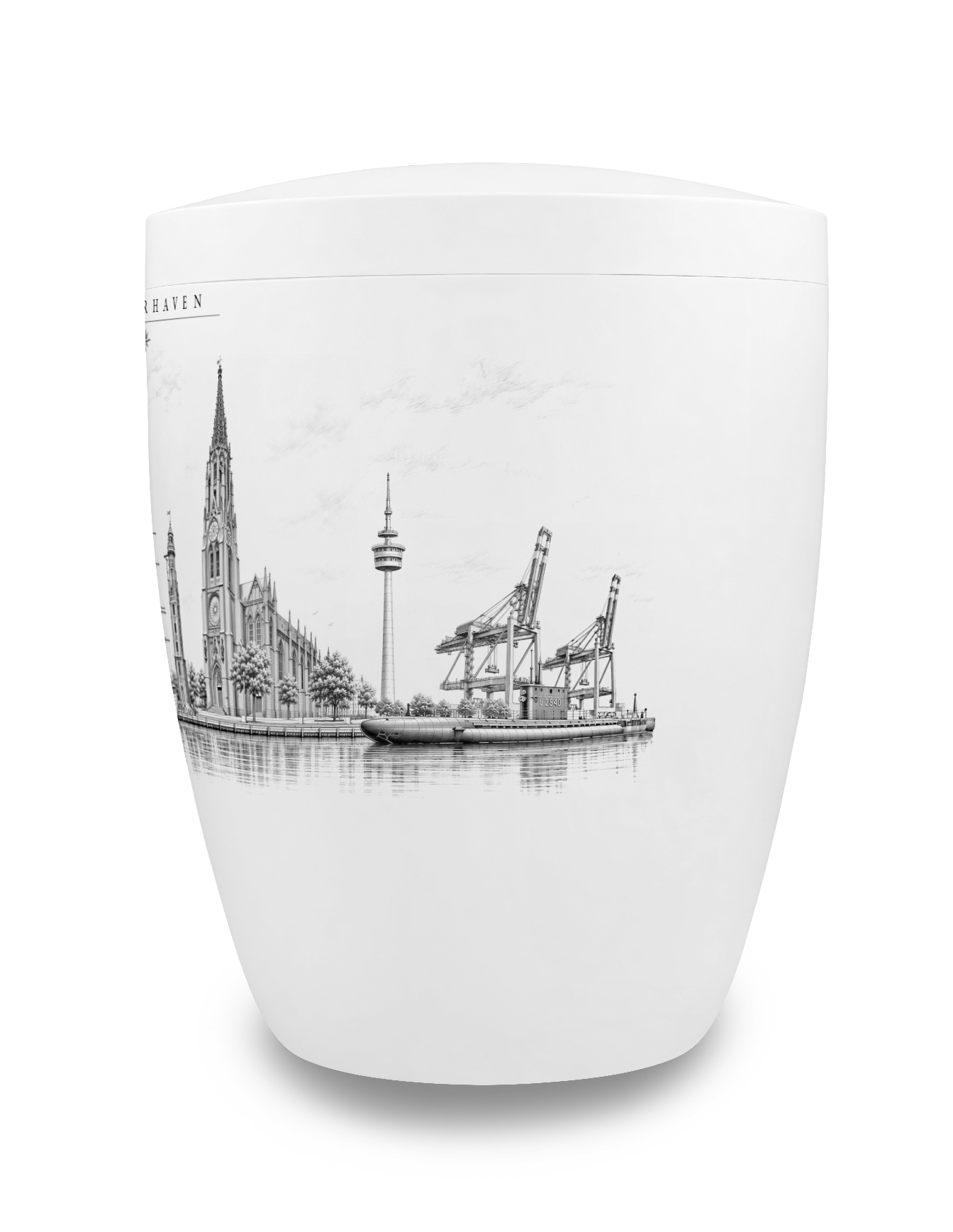 NS-240-16FH Urne Skyline Bremerhaven, seitlich Bremerhaven Urne mit der Skyline von Bremerhaven, seitlich